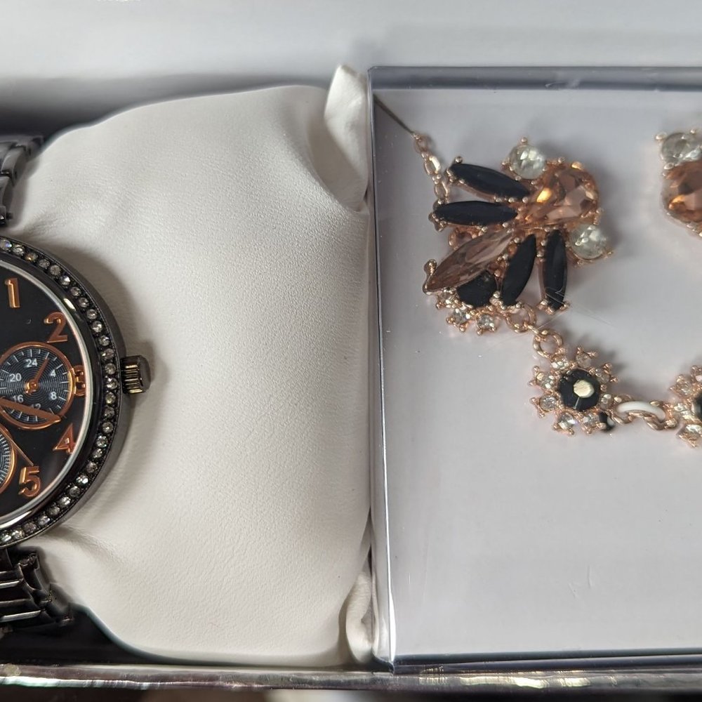 KENSIE Watch and Jewelry Gift Set - Great for Christmas!  Rose Gold / Onyx - Picture 2 of 2